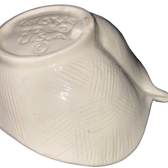 Leaf-Shaped Pearlized Iridescent Ceramic Bowl By Cal Style 2232 USA Mid-Century - Picture 11 of 11